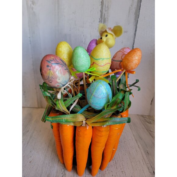 Styrofoam Easter carrot centerpiece rabbit egg glitter vintage unique decor - Picture 7 of 13